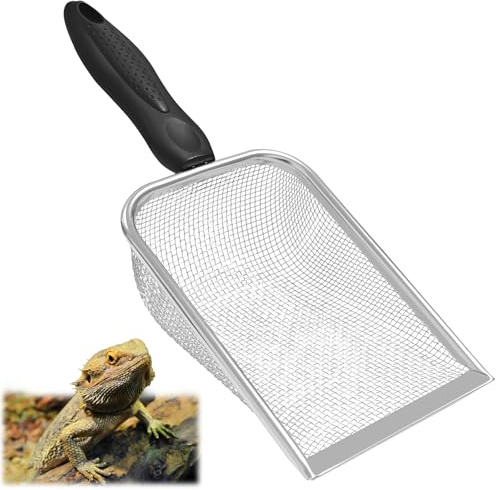 Minfuerang 2Pcs Paletta per Sabbia per Rettili, Maglia Fine 2X2 mm, Paletta per Lettiera, Setaccio per Sabbia in Acciaio Inossidabile per Terrari,Criceti, Uccelli, Rettili, Gatti (2)