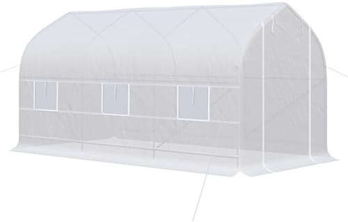 Outsunny Serre Tunnel de Jardin 8m², Serre de Jardin Tunnel 400x200x200cm avec 2 Portes et 6 fenêtres, pour extérieur, Toutes Saisons, légumes, Fruits, Fleurs, bâche PE Haute densité 140 g/m² Blanc