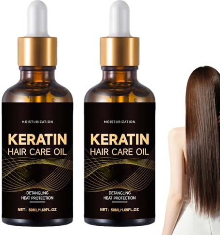 Huile de soin capillaire à la kératine pour cheveux secs abîmés, sérum nourrissant pour le cuir chevelu et les follicules pour cheveux crépus, huile hydratante pour cheveux secs adaptée voyages (2PCS)