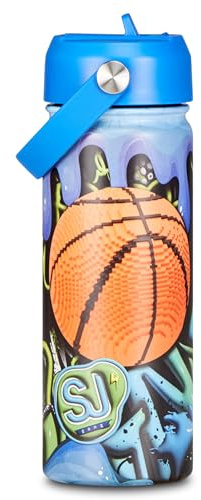SJ GANG STYLE JAM GANG Borraccia termica, Multicolore, 500 ml, Acciaio Inox, Bpa free, Tenuta stagna, Mantenimento temperatura caldo 12h reddo 24h, Riutilizzabile, Bambino, Ragazzo, Scuola, Sport