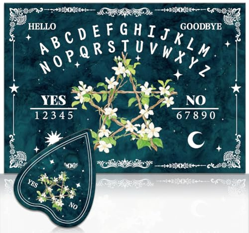 WEBEEDY Flowers Pentagram Wood Spirit Board with Planchette Wooden Talking Spirit Boards Dowsing Divination Tools for Family Party Metaphysical Message Decor Gift, 30x21 cm