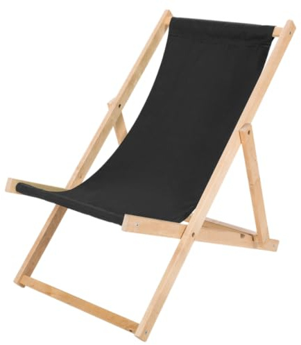IMPWOOD Liegestuhl schwarz,Strandstuhl aus Holz,bis 100 kg,klappbar,Liege aus Buchenholz,Holzklappstuhl,Strandliege,Klappliege für Strand,Holz-Liegestuhl