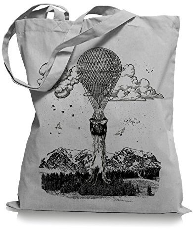 Ma2ca® Ballon Cat Katze Stoffbeutel Einkaufstasche Tasche Tragetasche/Bag WM101-light_grey