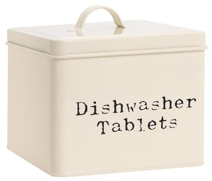 Harbour Housewares Conteneur de rangement pour tablettes de lave-vaisselle - Crème - Acier vintage industriel sous évier, organisateur de placard pour dosettes de détergent à lessive