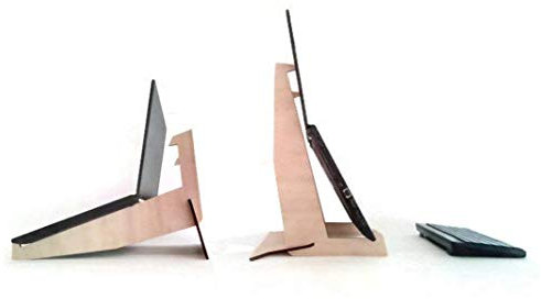 Double Wooden Cooling Laptop Stand in Various Colors - Vertical Laser-Cut Wood Stands for Lap Notebook and Netbook, Standing Desk Setup, Ideal for Geeky and Nerdy Gifts, MacBook Pro Holder