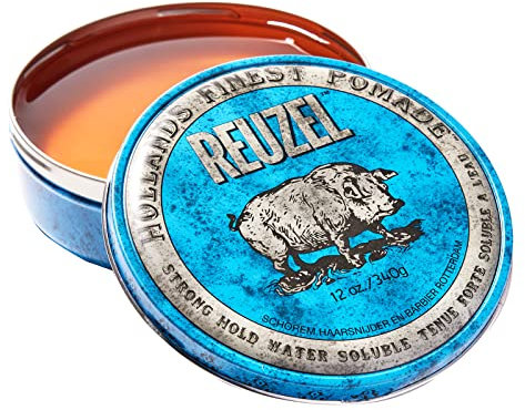 Reuzel Blue Strong Hold Water Soluble Pomade - Men's Concentrated Wax Formula With Natural And Organic Hold - Vegan Defining Product That's Extra Easy To Apply And Remove - Original Fragrance - 12 Oz