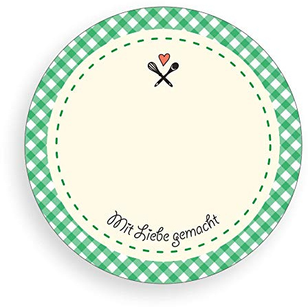 TYPOGRAPHUS 150 selbstklebende Etiketten zum Beschriften | Mit Liebe gemacht | rund 50 mm - Ablösbare Papieraufkleber für Gläser, Marmelade, Einmachgläser grün karo
