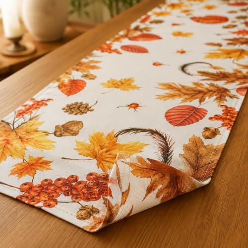 KAMACA Tischläufer 40x90 cm rechteckig hochwertige Tischwäsche mit Herbstlaub und Beeren pflegeleicht, strapazierfähig, maschinenwaschbar dekorative Herbst-Tischdeko (Herbst Impressionen 40x90)