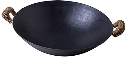 Auténtico chino Wok Revolver Freír Sartén Pre-sazonado Hierro fundido Grande Profundo Wok con Dos manijas integrales (Size : 39cm/15.3in)