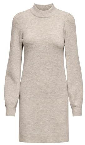 JdY Damen Strickkleid Loose fit hoch geschlossen voluminöse Ärmel kurz, Farben:Grau-3, Größe:XS