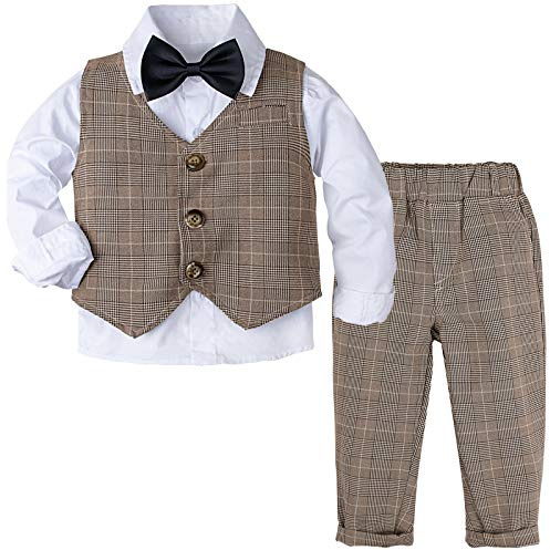 mintgreen Bröllopsklänningar för Pojkar, Dop Outfit Gentleman Klädset Långärmad Skjorta, Khaki, 2–3 år, 100