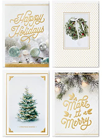 Hallmark Boxed Christmas Cards Assortment, White and Gold (40 Cards and Envelopes)