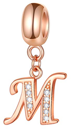 Rose Gold Letter M Charms fits Pandora Bracelet, Initial M Alphabet Beads, 925 Sterling Silver Letra Dangle CZ Necklace Pendant, Mom Birthday Gift for First Mothers Day/Mama/Best Mum/Mummy