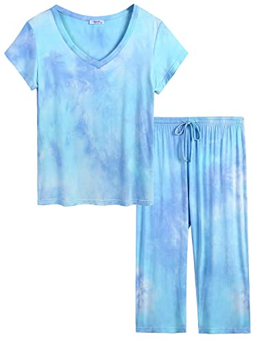 Amorbella Women's Pyjamas Bamboo Viscose Cooling Lightweight PJs Set S-XXL | Short Sleeve & Capri Length, Sweat Wicking, Super Soft Nightwear