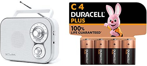 Muse M-051 RW Blanc & Duracell - Piles alcalines C Plus, 1.5 V LR14 MN1400, Paquet de 4