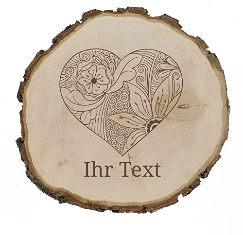 Baumscheibe Herz graviert, Hölzerne Hochzeit, Erlenholz 22,5-24 cm | Holzscheibe mit Zentangle-Herz – Geschenk zum 5. Hochzeitstag, zur Verlobung oder zum Jahrestag