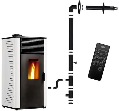 Poêle à granulés étanche Anita 12,2 kW Blanc Sannover + Kit d'installation