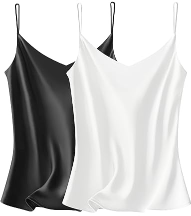 VIDUSSA Débardeurs Femmes Chemise Satin sans Manches Chemisiers Col V Blouse Haut T-Shirt Cami Tops