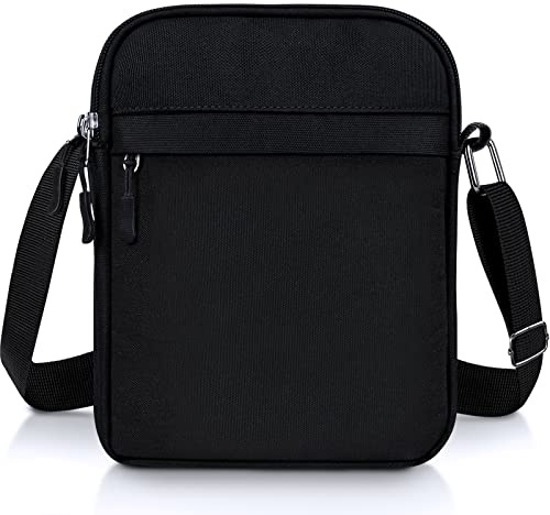 ENONEO Sac Bandoulière Hommes avec 5 Pockets, Petit Sacoche Bandoulière Homme et Femme pour Voyage Randonnée et Sports,Noir