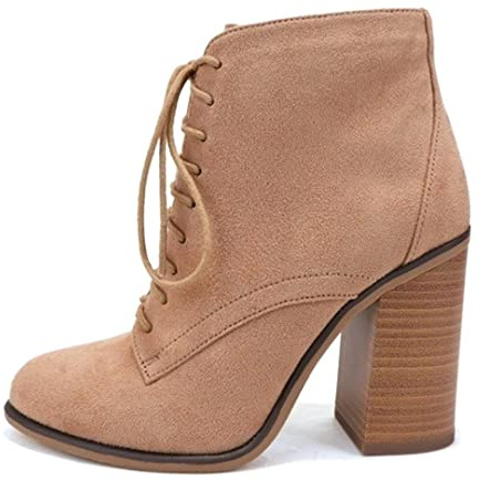 Soda Women Chunky high Heel Lace up Ankle Bootie kidman LT-Wheat Suede 7.5