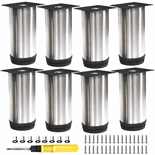 Möbelfüße Verstellbar, 8 Stück Edelstahl Möbelfuß Verstellbar Sofafüße Edelstahloptik Gebürstet, Ø50 mm, Höhe 120 mm, Füße für Möbel aus Aluminium Hochwertige Schrankfüsse für individuelle DIY Möbel