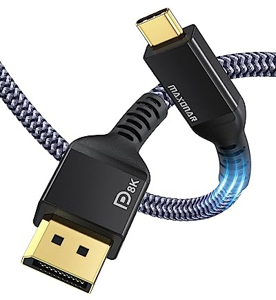 Maxonar Confezione da 2 cavi USB C DisplayPort 8K@60Hz 4K@60Hz/144Hz/120Hz 5K@60Hz 2K@240Hz Thunderbolt 3 a DisplayPort HBR3 Type C DP per Mac Studio MacBook Pro Mac Mini 1.8M Nero