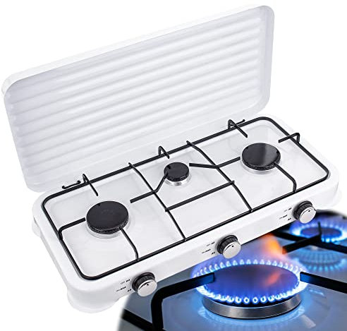Cocina de gas 3 llamas encimera de camping Cocina de campo Tourist 2x 2,2kW 1x 1,1kW