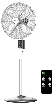 Holmes 16 Inch Chrome Digital Metal Stand Fan 3 Speeds 75 Degree Oscillation 20 Degree Head Tilt Adjustable Height Quiet Operation Remote Control for Home Office Bedroom Living Room