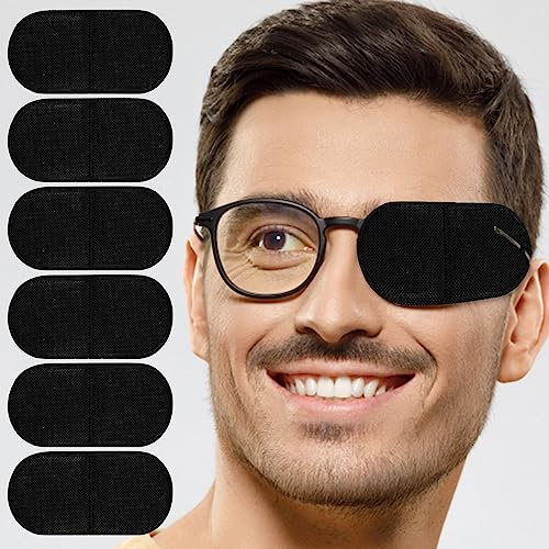 12st Augenklappe für Brillen, Große Größe Augenklappen für Erwachsene Wiederverwendbar Vlies Augenklappe Kinder Brille für Erwachsene und Kinder Lazy Eye Amblyopie Strabismus (Schwarz)