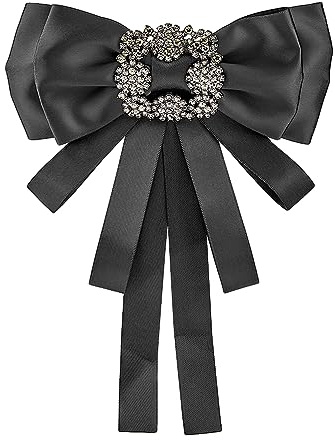 SUPERFINDINGS Schwarze Schleife Brosche Kristallglas Strasssteine Elegante Fliege Band Brosche Damen Herren Kragen Halsclips Schmuck Fliege Dekorationen 220mm Lang