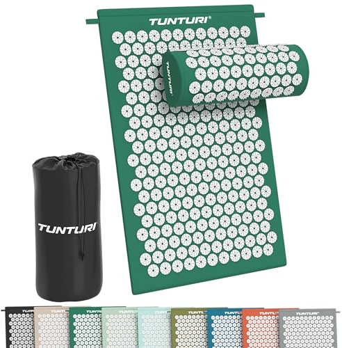 Tunturi Tapis d'acupression et oreiller - Tapis d'acuponction - Tapis à pics - Tapis d'acupression 2 en 1 - Anti-stress - 68 x 42 x 2 cm - Vert