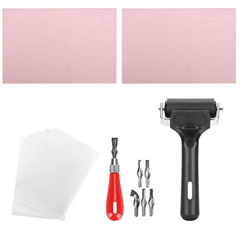 Fdit Kit Intaglio Timbri 15 Pezzi con Gomma Crepla e Rullo, Set Completo per Principianti Arte Fai da Te Artigianato