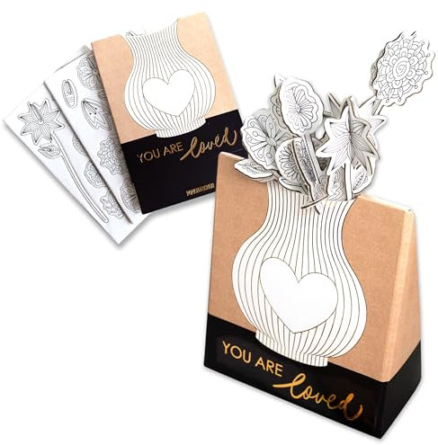 Papierdrachen Charmante Papier-Vase mit Liebes-Botschaft & 6 schwarz-weiße Steckblumen - Das ideale nachhaltige Geschenk Mama | Muttertagsgeschenk