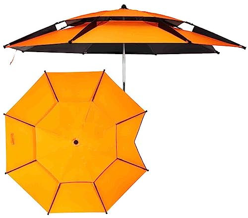 PRUJOY Angelschirm, Outdoor-Angelschirm 2 Meter Doppelschichtiger universeller verstärkter Angelschirm Sonnenschutz und regensichere Plattform (Orange)
