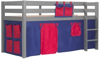 möbelando Spielbett >Pino< in Kiefer massiv grau lackiert - 210x114x106 (BxHxT)