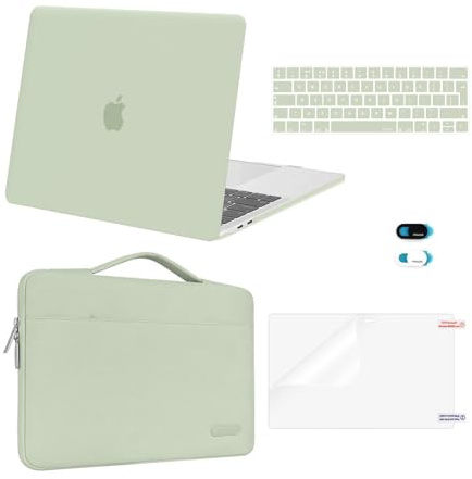 MOSISO Hülle Kompatibel mit MacBook Pro 13 Zoll M2 M1 2025-2016 A2338 A2289 A2251 A2159 A1989 A1706 A1708,Hartschalenhülle&Tasche&Tastaturschutz&Webcam-Abdeckung&Displayschutzfolie,Salbei Grün