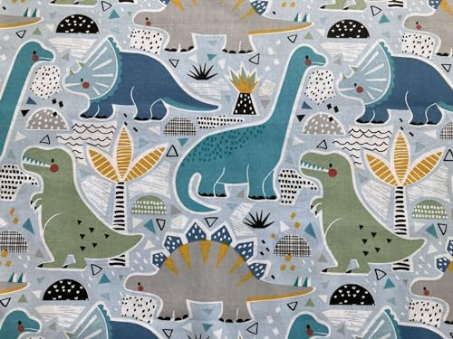 Herz Stoffe Österreich Meterware, Dino Stoffe zum Nähen für Kinder, 100% Baumwolle: 0,5m Jungen Baumwollstoff mit Dinosaurier auf blau - blau, grün, grau, orange, 653