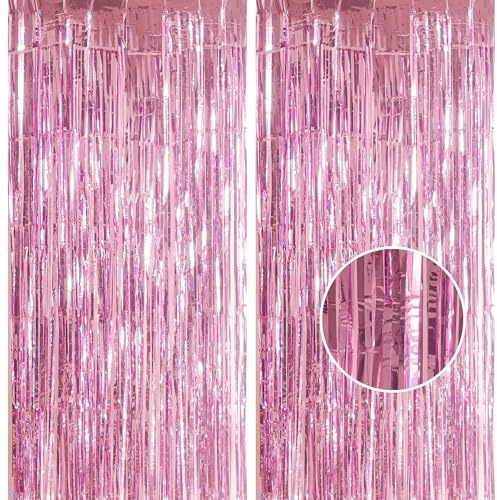 2 piezas 1 x 2,5 m Cortinas con flecos de aluminio con lentejuelas rosas para decoración de puerta, cortina de fondo para cumpleaños, fiesta para niñas, mujeres, despedidas de soltera