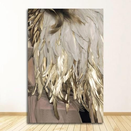 Wohnzimmer Schlafzimmer Zuhause ohne Rahmen Feder Gold Farbe Lampe Poster Leinwanddruck Wand Kunst im nordischen minimalistischen Stil 30x40cm (12x16 Zoll) ungerahmt