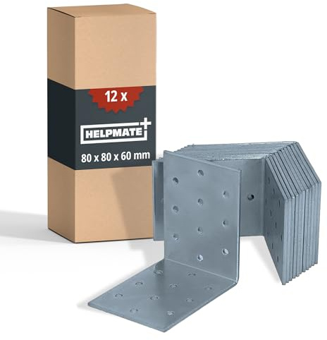 HELPMATE – Lochplattenwinkel 80x80x60 mm – 12 Stück – galvanisch verzinkt | Holzverbinder blau passiviert – korrosionsgeschützt, vorgebohrte Löcher & einfache Montage
