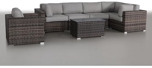 Generic Living Source International Fully Assembled 7 Rattan Sectional Seating Group with Cushions IV212, Espresso