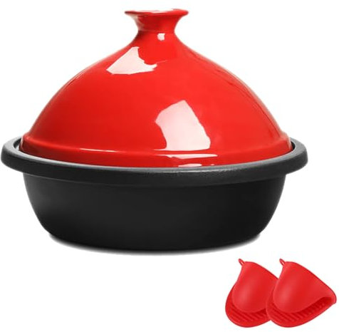 WXFKLDJ Tajine-Topf, Emaillierter Tajine-Kochtopf Aus Gusseisen, Tajine Mit Kegelförmigem, Geschlossenem Keramikdeckel, Traditionelle Tajine-Auflaufform Für Langsames Kochen,Rot