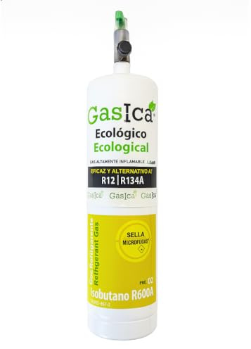 All4Sale - Gas Refrigerante Ecológico Orgánico GASICA D2 PRO Compatible con R134A y R12 – Envase de 900 g Equivalente con Válvula Incluida - Recarga el aire acondicionado de tu coche