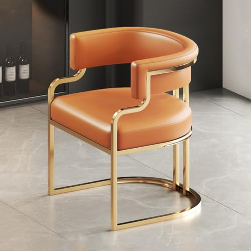 YCKEGEW Leder Modern Tub Chair Gepolsterter Sessel Für Wohnzimmer,Esszimmer Stühle Gästestühle Für Rezeption Einzelner Sofasessel Mit Goldenen Metallbeinen(Orange)