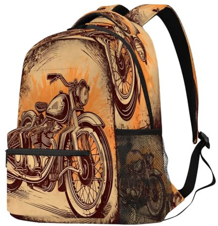Vintage-Motorrad-Rucksack für Herren und Damen, 21 l, Rucksack, Schule, Büchertasche für Kinder, Mädchen, Jungen, Reisen, lässig, Laptop-Tasche, Tagesrucksack, farbig, XXL