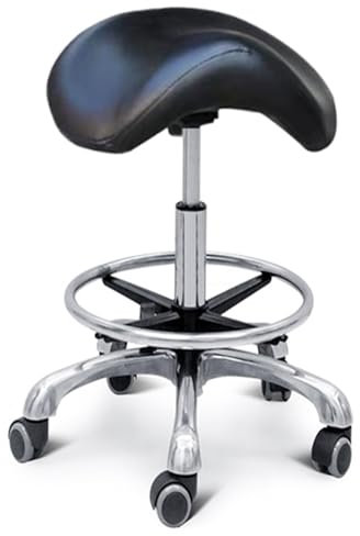 QZQJUILU Rollstuhl-Sattelhocker für Friseure und Zahnärzte, 50-65 cm hoher, dicker Sattelstuhl für den Salon, Verstellbarer 360°-Drehhocker mit Fußstütze und Rädern, Star of Light