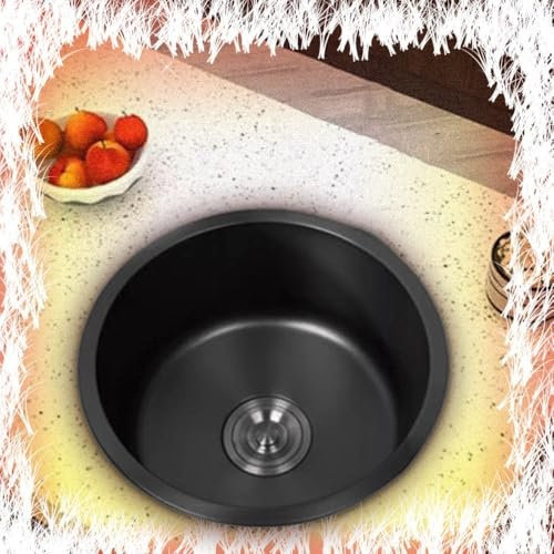 QSPNVFB Runde Spültisch Schwarz Edelstahlspüle Einbauspüle 32 cm Küchenspüle Badewaschbecken Unterbauspüle Ausgussbecken Spülbecken Für Bar Badezimmer(Without Faucet,28 cm (11 inch))
