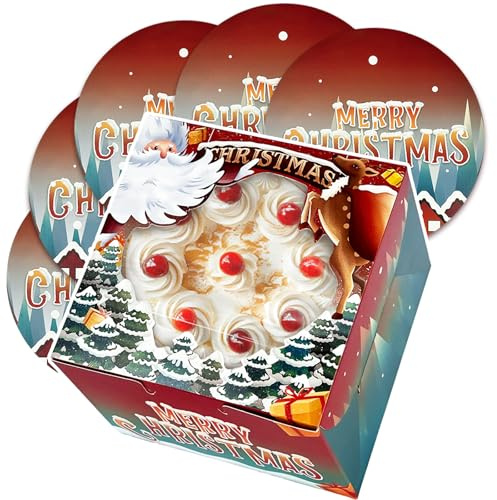 Gcardist Christmas 10x10x5 Cake Box, 5 Sets Christmas Cake Box with Window ＆ 5 Sets 10 Christmas Snow House Cake Round Boards, 10inch Cake Containers(25.4x25.4x13cm)