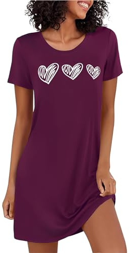 Marvmys Camicia da Notte Donna Cotone Maniche Corte Abbigliamento Donna Camicia da Notte Stampata Dell'Amore Confortevole Pigiama a Girocollo S-3XL