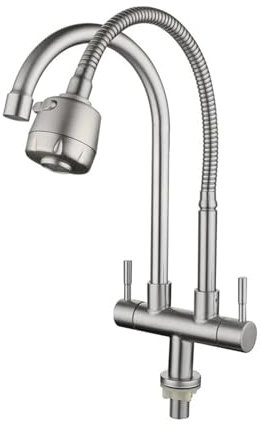 Wasserhahn aus Edelstahl 304, Waschbecken-Wasserhahn, Küchen-Waschbecken-Wasserhahn, Doppelgriff, universelles drehbares Waschbecken, Doppel-Auslass-Wasserhahn(TypeB)